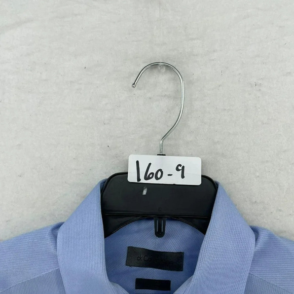 Calvin Klein Button Up Shirt Men's Sz 15 Sky Blue Striped Slim Non-Iron Two Ply - Picture 13 of 13